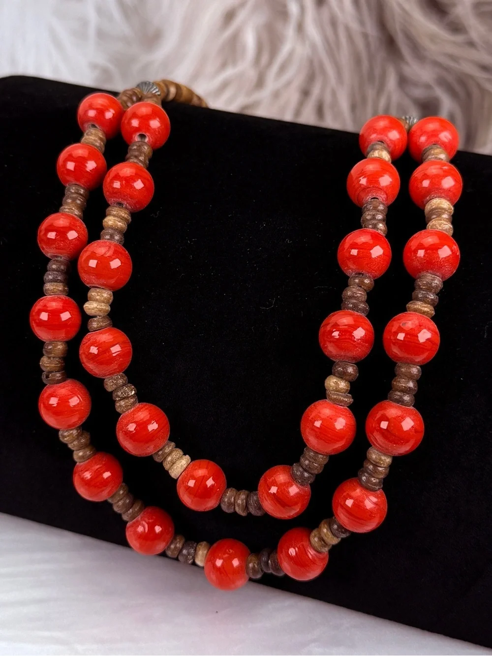 Bohemian chic, orange gunmetal necklace and pierced earring set